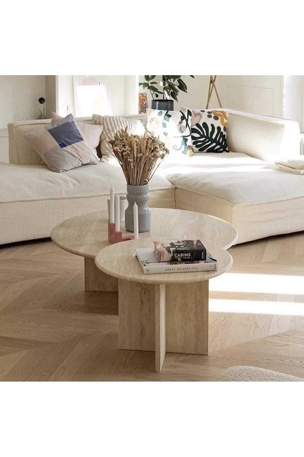 Set of 2 Natural Stone Center Table, Unique Modern Special Design