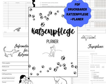 Digitaler Katzenpflege-Planer für Katzenliebhaber PDF Druckbare Haustier-Organizer, Routinen-Tracker druckbarer Katzenpflege-Planer Deutsch