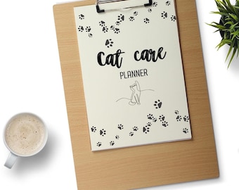 Digital Cat Care Planner for Cat Lovers PDF Printable Pet Organizer, Cat Health Log Feline Routine Tracker