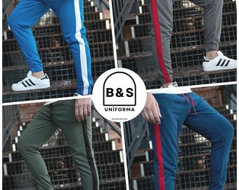 B&S Uniforma, Casual and Stylish Jogger Sweatpants with Elastic Waist and Cuffs, Side Stripes - High Quality Premium Cotton Fabric