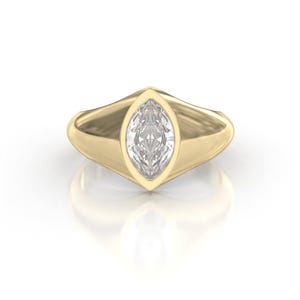 14k Solid Gold Marquise unique engagement ring with Sparkling Lab-Grown Diamond, Women's Signet Ring, Bezel-Set Pinky Ring for Her
