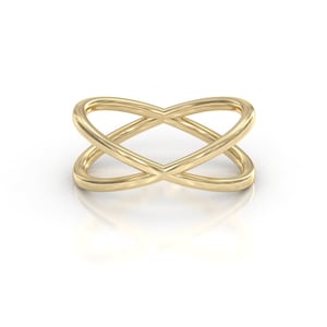 14k Gold Criss cross ring, Plain solid gold X ring, Gold ring for women, Refined double ring, simple everyday ring, gifts for her