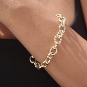 14K Gold Rolo Link Bracelet, Bold Chunky Gold Bracelet, 10mm Thick Rolo Chain
