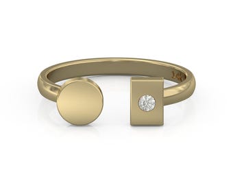 14K Gold Geometric Ring: Lab Diamond Solitaire, Adjustable Modern Jewelry
