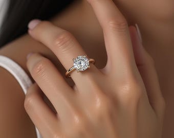 3CT Round Lab-Grown Diamond Solitaire Ring in 14K Solid Gold, Handmade by Dorush Jewelry