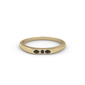 14K Solid Gold Signet Ring with 3 Black Moissanite, Pinky Ring for Women in Rose Gold and White Gold