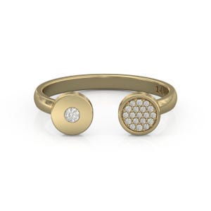 14K/18K Gold Open Circle Ring, Lab Diamond Pave & Solitaire Ring, Minimalist Gold Ring, Adjustable Stacking Ring, Gift for Her