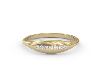 14k Yellow Gold Diamond Signet Pinky Ring: Minimalist Stacking Band