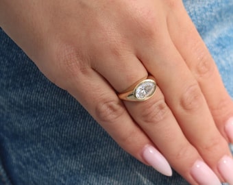 2CT Oval Lab-Grown Diamond Signet Ring: 14K Gold Engagement