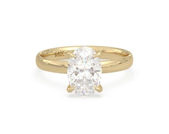 Oval Lab-Grown 2 Carat Diamond Engagement Ring: 14K Yellow Gold, IGI Certified