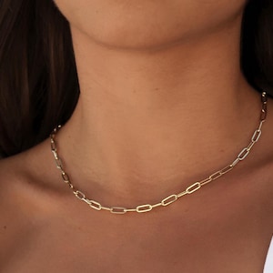 14K Yellow Gold Clasp Chain Necklace, Elegant Gold Chain with Clasp, Layered Charm Chain Necklace, Timeless and Versatile Gold Chain