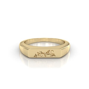 14k/18k Flower Signet ring, Floral wreath signet ring, Solid gold signet pinky ring, Vintage art nouveau signet ring, Vintage flower ring