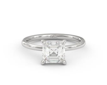 Pierścionek z litego złota próby 14K/18K z 2-karatowym diamentem w szlifie Asscher hodowanym laboratoryjnie – elegancki pierścionek zaręczynowy
