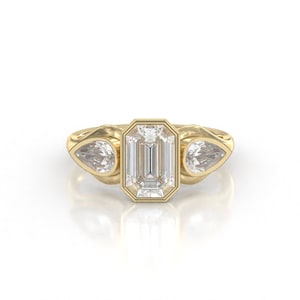 14K Gold Emerald Ring Birthstone Bridal Wedding Ring Anniversary Ring for Women Double Engagement Ring Art Deco Engagement Ring Vintage Ring