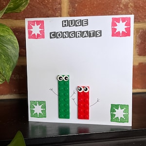 Tarjeta de "Felicidades" de Lego 3D hecha a mano - Piezas genuinas de Lego - Aprobación de exámenes/Nuevo hogar/Prueba de conducción/Nuevo bebé, etc. - Se puede personalizar