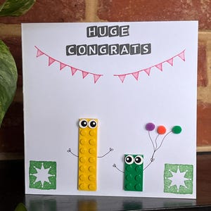 Tarjeta de "Felicidades" de Lego 3D hecha a mano - Piezas genuinas de Lego - Aprobación de exámenes/Nuevo hogar/Prueba de conducción/Nuevo bebé, etc. - Se puede personalizar