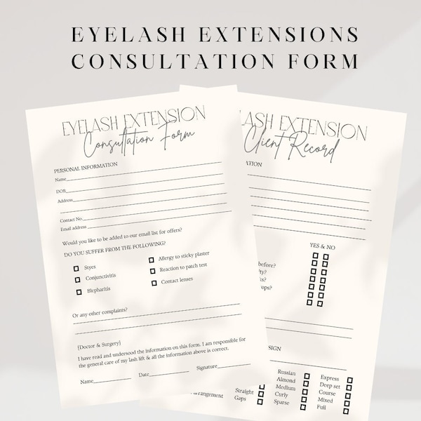 Eyelash Extension Consultation Form, Client Intake, Canva Template, Printable, Lash Extension, Client Record, Editable Instant Download