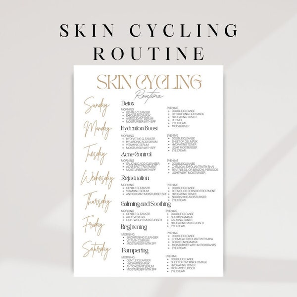 Personalised Skin Cycling Routine, Canva Template, Skincare, Skincare Tracker, Skin Cycle, Skincare Calendar, Glowing Skin, Cycling Planner