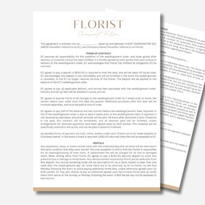 Professional Florist Contract Template, Florist Agreement Form, Florist Designer Contract