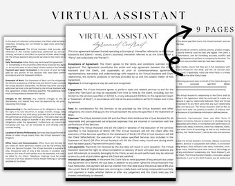 Bearbeitbarer Vereinbarungsvertrag für virtuellen Assistenten | VA Vertragsvorlage | Bearbeitbar und druckbar