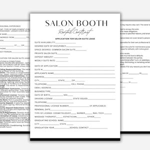 Salon Booth Rental Contract, Spa/Salon Chair Rental, Salon Lease Editable Template