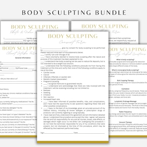Editable Body Sculpting Bundle, Consent Form, Cancellation, FAQ&#39;s, Client Intake Form, Photo & Video Release Form Canva Template