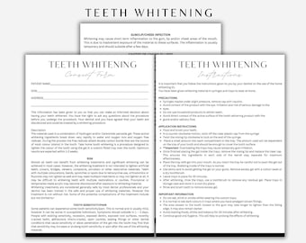 Editable Teeth Whitening Templates, Consent Form, Instructions, Dental Business Forms