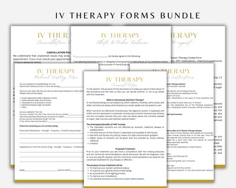 Paquete de formularios editables para terapia intravenosa: consentimiento e historial médico (plantilla de Canva)