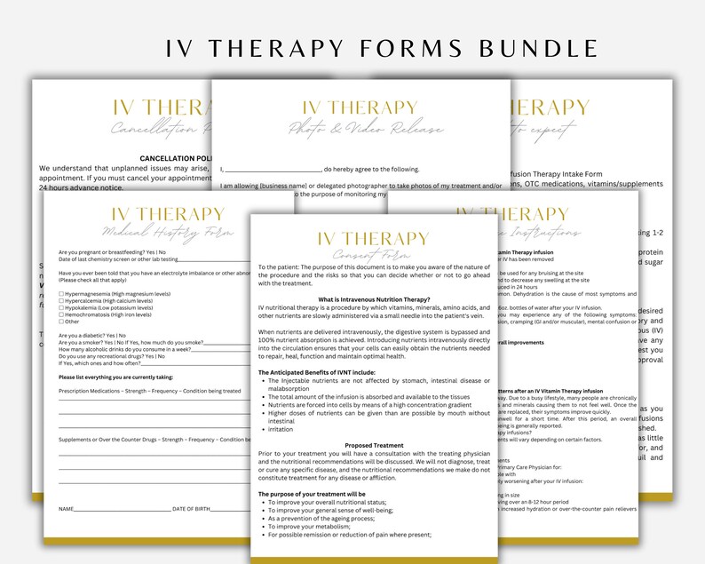 Editable IV Therapy Forms Bundle: Consent, Medical History (canva ...