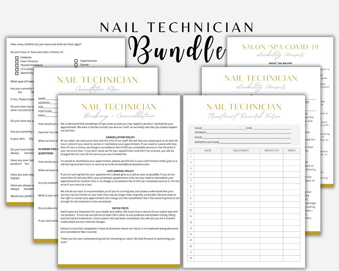 Nail Technician Forms Bundle: Salon Forms, Consultation, Waiver ...