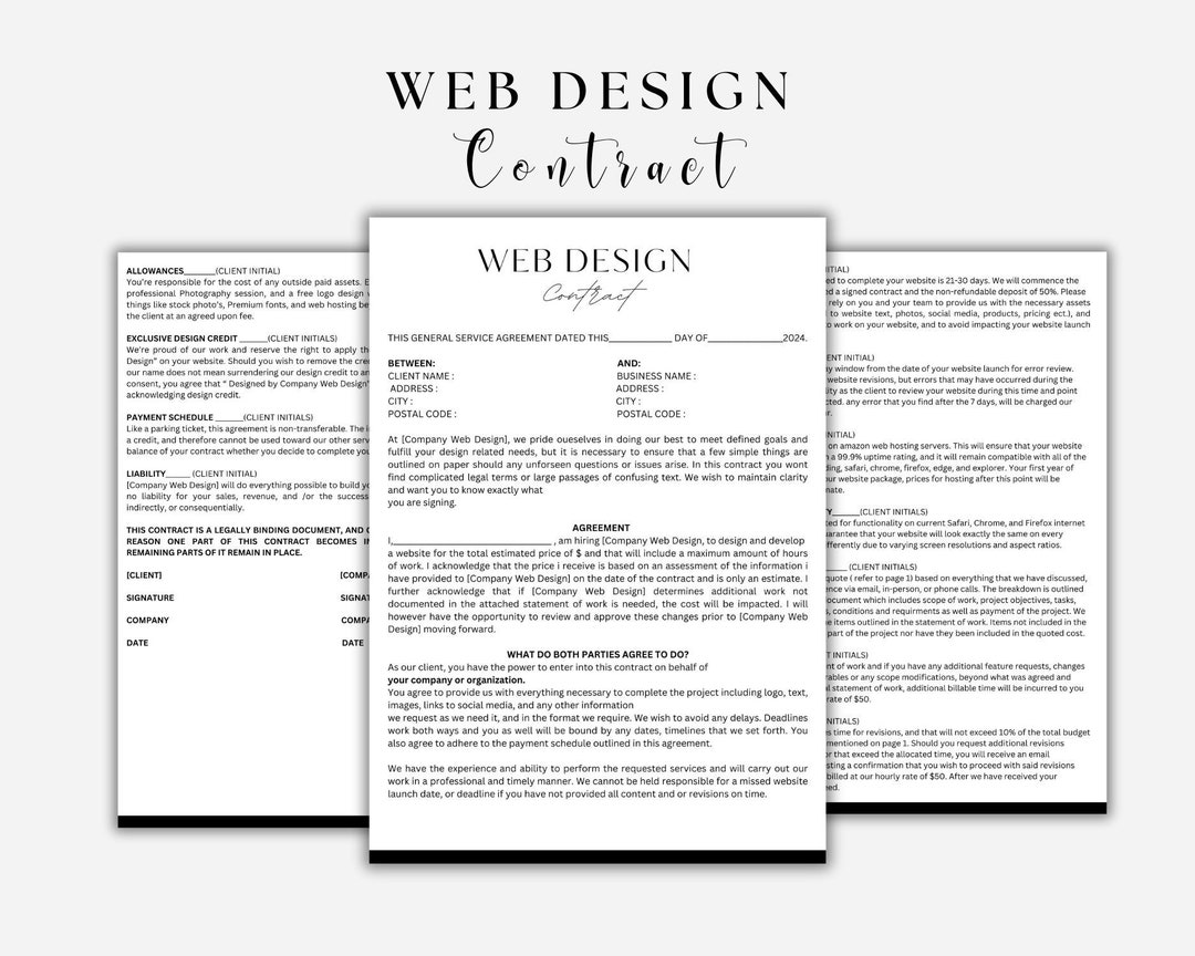 Web Design Contract Example Professional Web Design Contract Template, Editable on Canva - Etsy