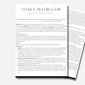 Dance Instructor Template | Contract Agreement | Edit on Canva | Digital Download