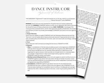 Dance Instructor Template | Contract Agreement | Edit on Canva | Digital Download