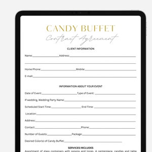 Professional Candy Buffet Contract Template with Price List, Dessert Table, Catering Business Contract