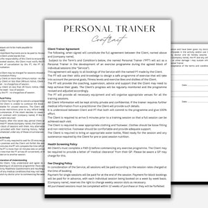 Editable Personal Trainer Contract, Fitness Business Service Agreement, Personal Training