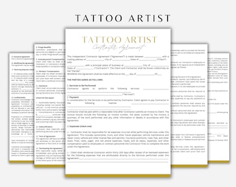 Plantilla de consentimiento editable para contrato de contratista de tatuador profesional