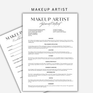 Editable Makeup Artist Agreement Contract, MUA Feedback Form, Beauty Forms and Templates