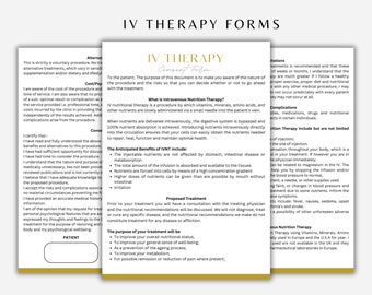 Formulario de consentimiento editable para terapia de goteo intravenoso, plantilla de acuerdo para el cliente en Canva