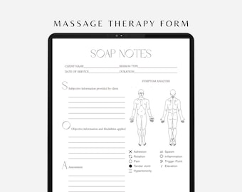 Professional Massage SOAP Notes and Symptom Analysis Form - Editable & Printable on Canva | Therapist Notes Guide