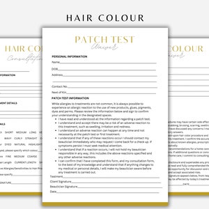 Editable Hair Salon Forms: Colour Consultation, Patch Test (Canva Template)