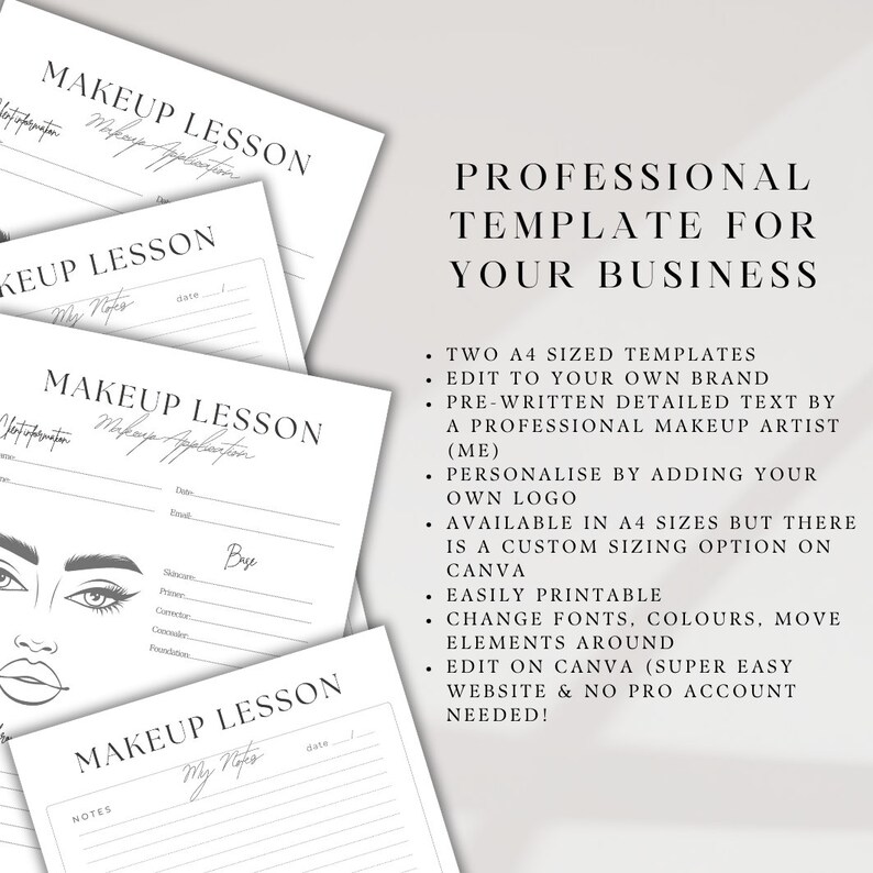 Makeup Lesson Face Chart: Editable Canva Template (digital Download) - Etsy