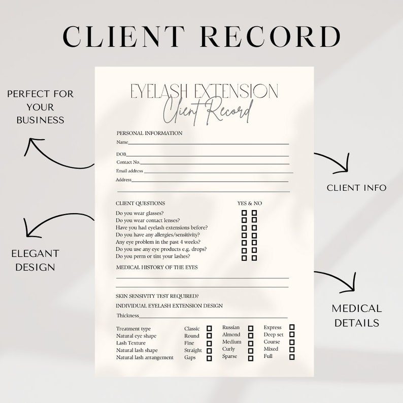 Eyelash Extension Consultation Form, Client Intake, Canva Template