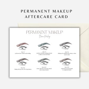 Tarjeta de cuidado posterior de maquillaje permanente, tarjeta de curación de cejas, esteticista, plantilla Canva de consejos para el cuidado de la piel