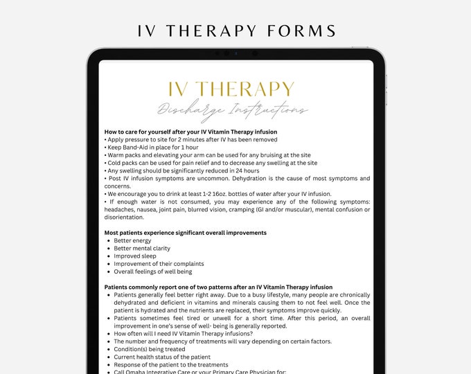 IV Therapy Intake, Consent, and Aftercare Form, Intravenous Therapy ...