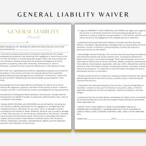 Editable General Liability Waiver Template, Liability Waiver Release Form for Business Use