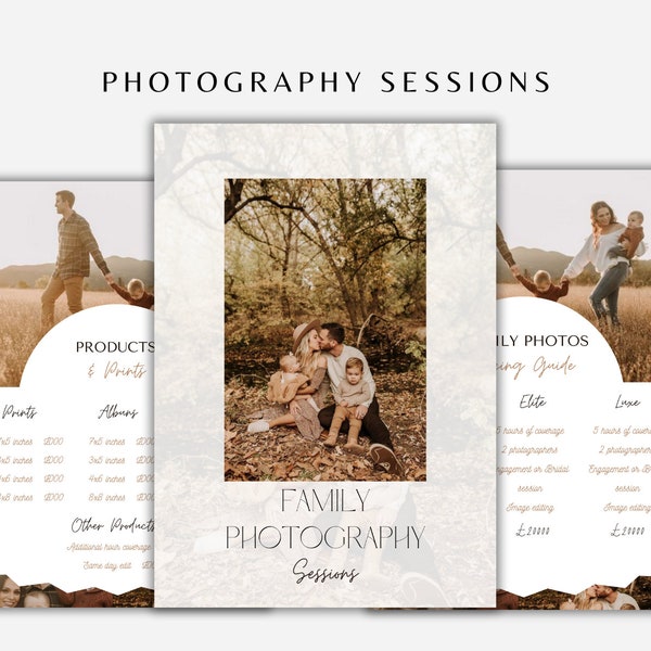 Family Photography Session Price List, Price Guide, Print Guide Canva Template