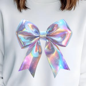 Coquette Sparkly Bow PNG DIGITAL DOWNLOAD, Holographic Bow Png Irridescent Bow Png Rainbow Bow Clipart Coquette Bow Sublimation Shirt Design