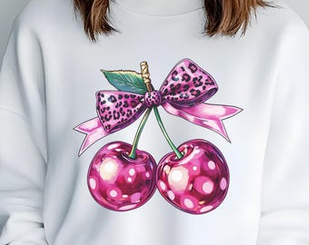 Cereza rosa PNG, Cerezas con estampado de leopardo PNG, Clipart de cereza estética coqueta, Cereza de moda PNG, Diseño de sublimación de cereza, Fruta de verano PNG