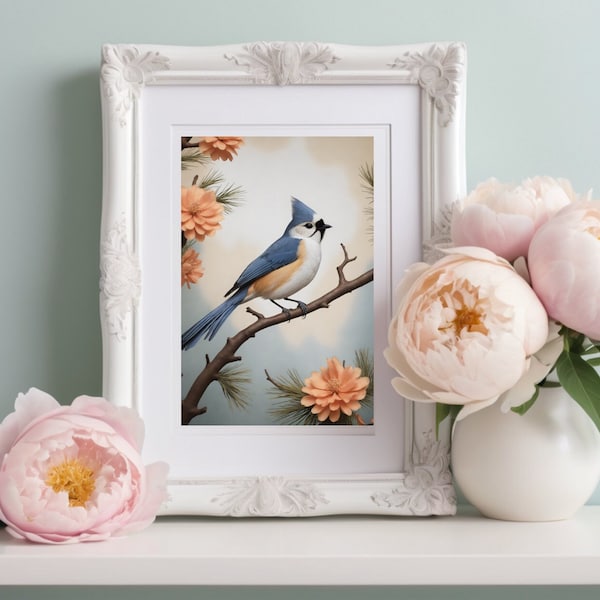 Songbird Painting | Bird Lover Gift | Gift for Birder | Tufted Titmouse Print | Digital Art to Print | Mother's Day Gift for Bird Lover