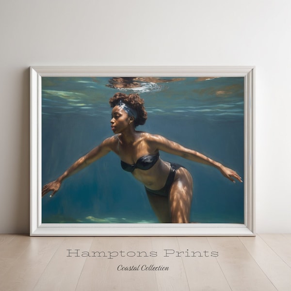 Swimming Art Print | Downloadable Art Prints | New York Artist Painting of Black Woman Swimming Underwater Charitable Art to Benefit BLM